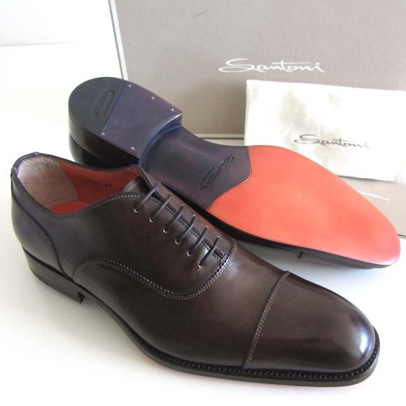 SANTONI Fatte A Mano brown cap-toe shoes 7 F 8 US - Picture 2 of 6